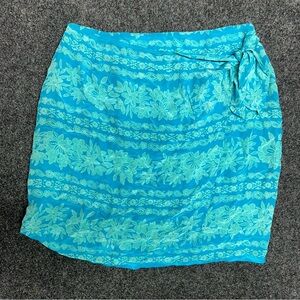 Vintage 100% silk turquoise wrap skirt sarong vacation beach swimsuit coverup